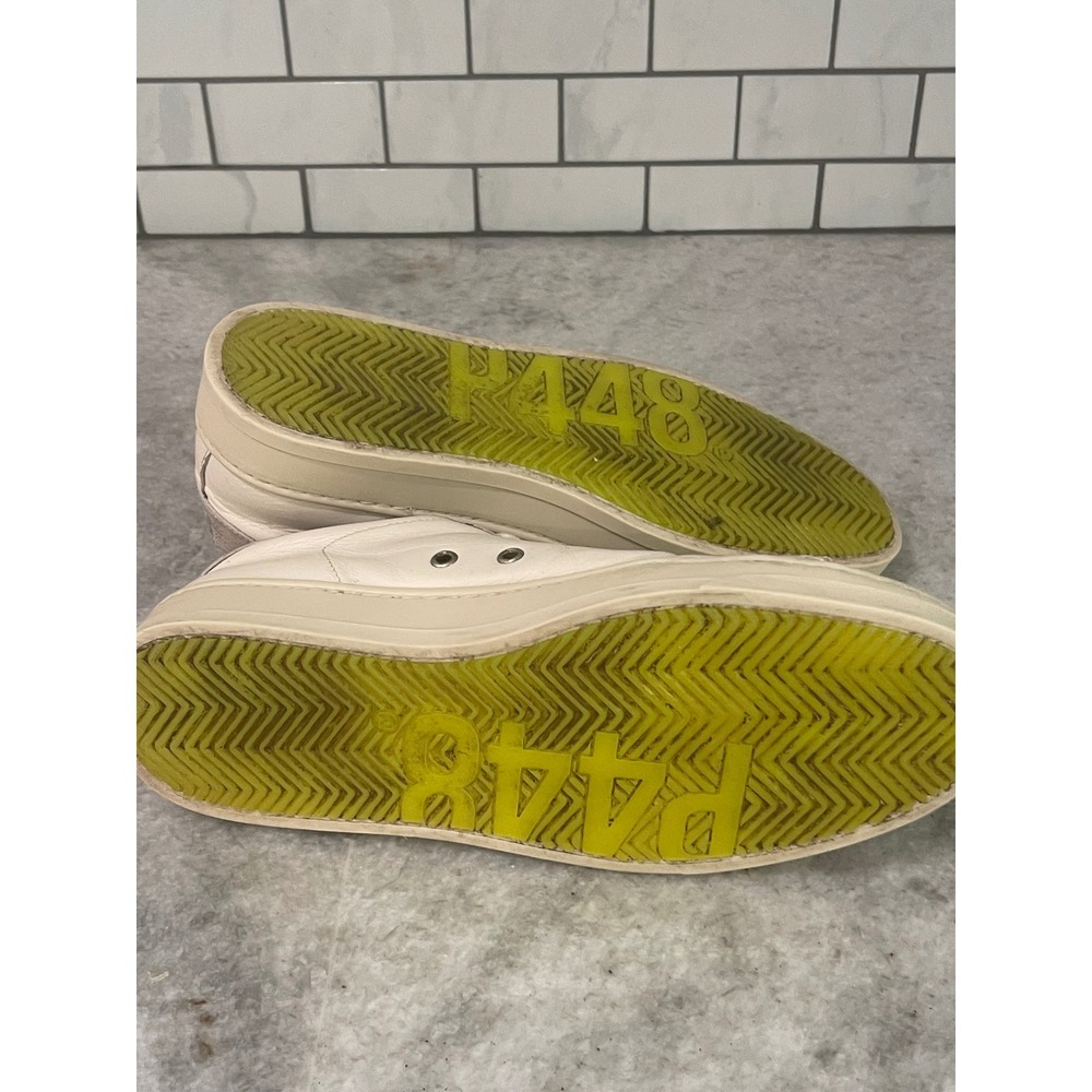 P448 Sneakers Womens 8.5 Off White John Leopard Print Toe Metallic Heel Low Top - Picture 11 of 11